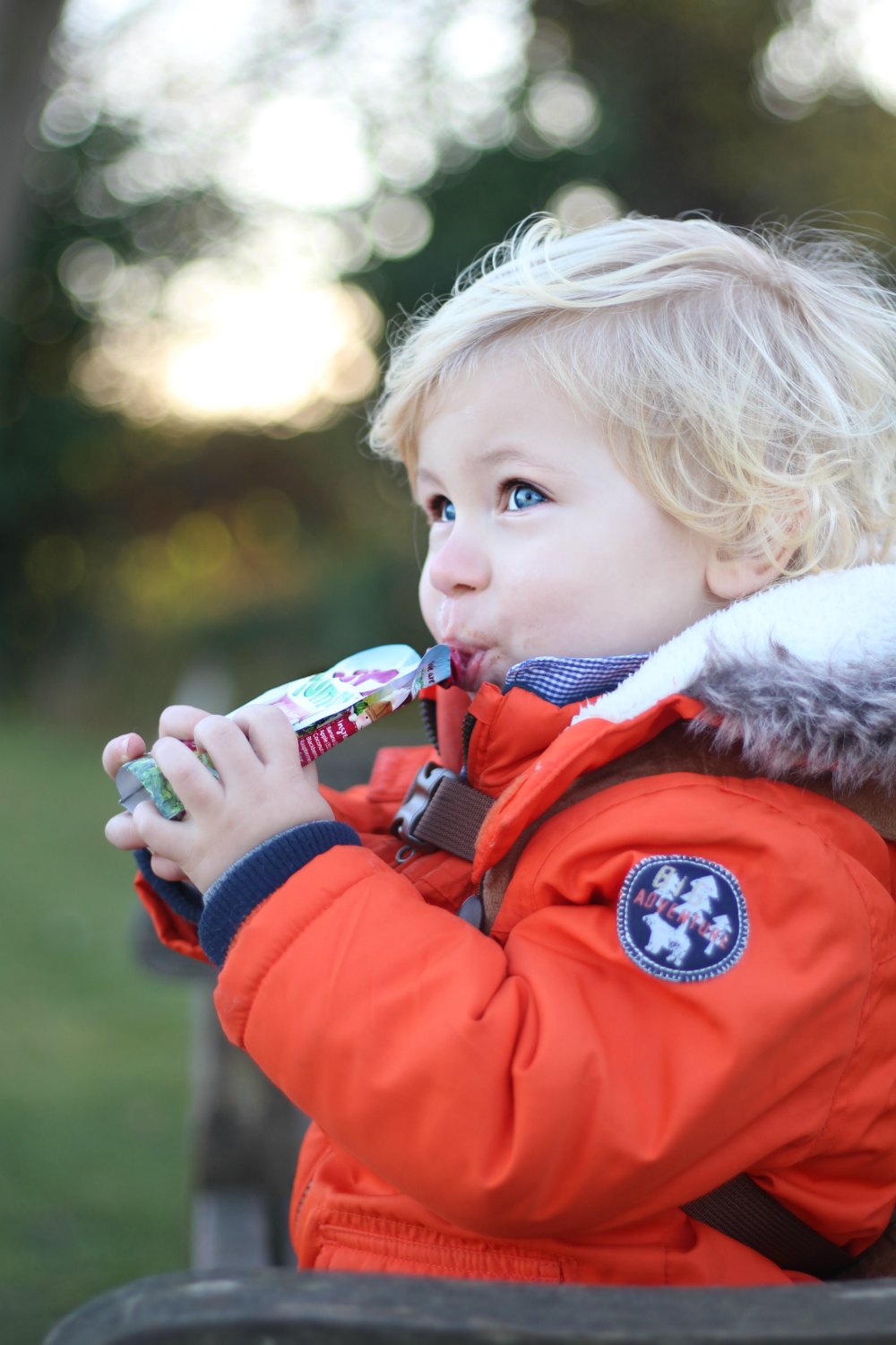 Enjoying one of the pouches from The Super Yummies range