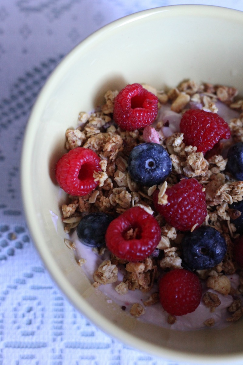 Simple Summer Breakfast with Skyr, Fresh Fruit, Oats and Nuts - nocrumbsleft