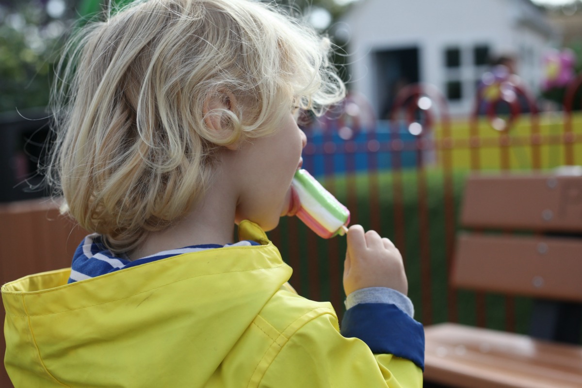 Enjoying an ice cream at Peppa Pig World