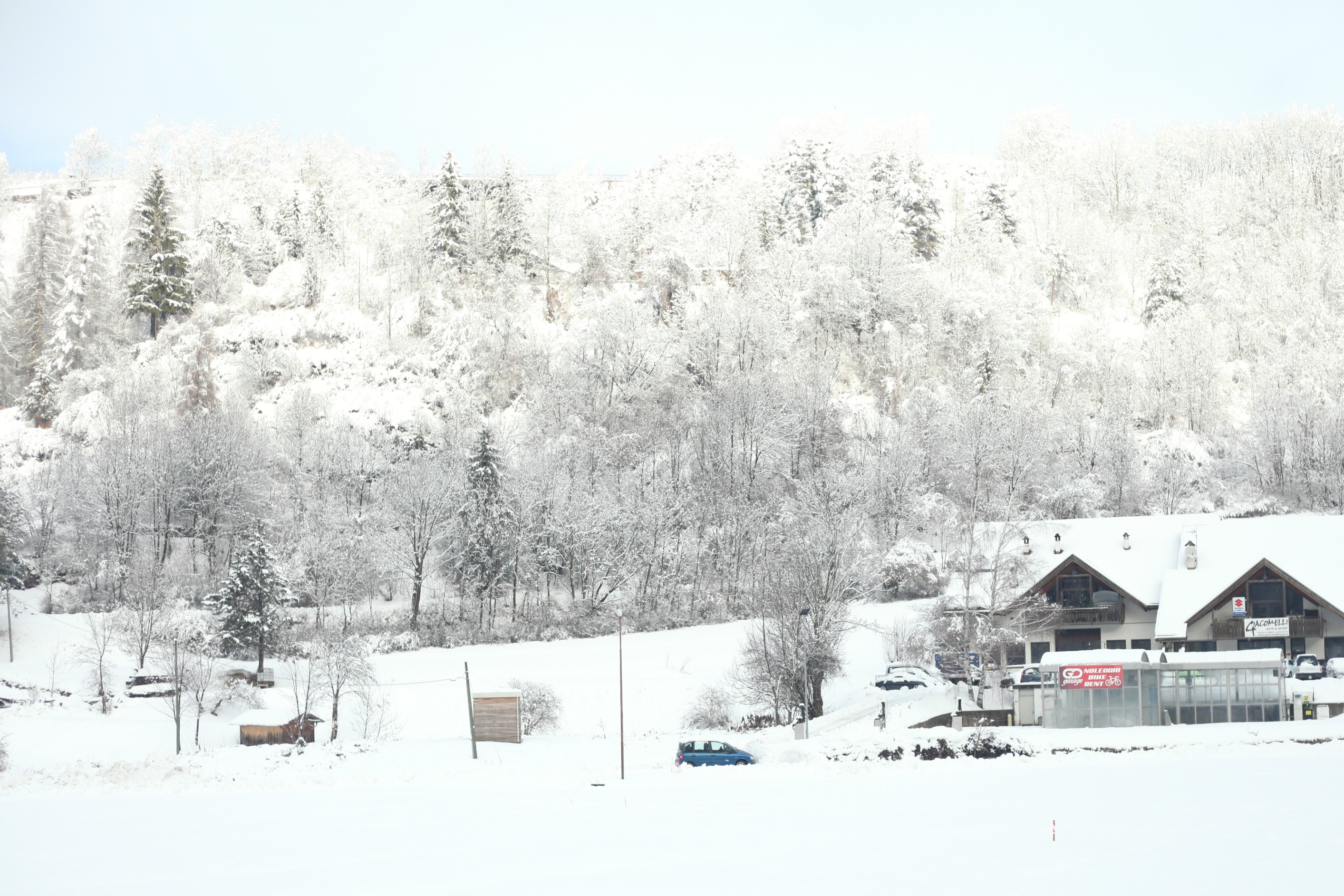 The snowny scenery in Val di Fiemme, Dolomites, Italy